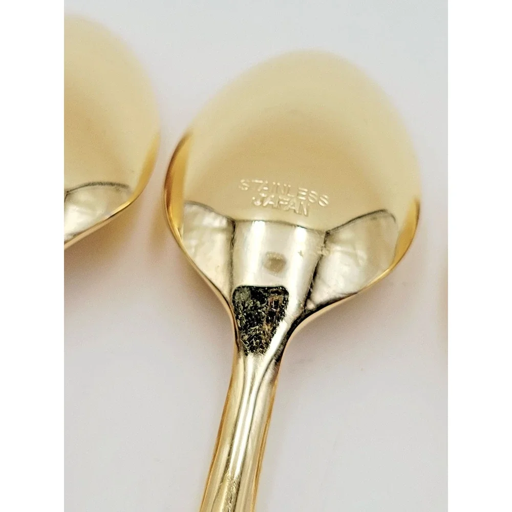 National Escapade Iced Tea Spoon 7.5 in Gold Plated Stainless Set of 6 Spoons